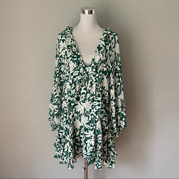 Free People Green Floral Dress Size L - Picture 6 of 10